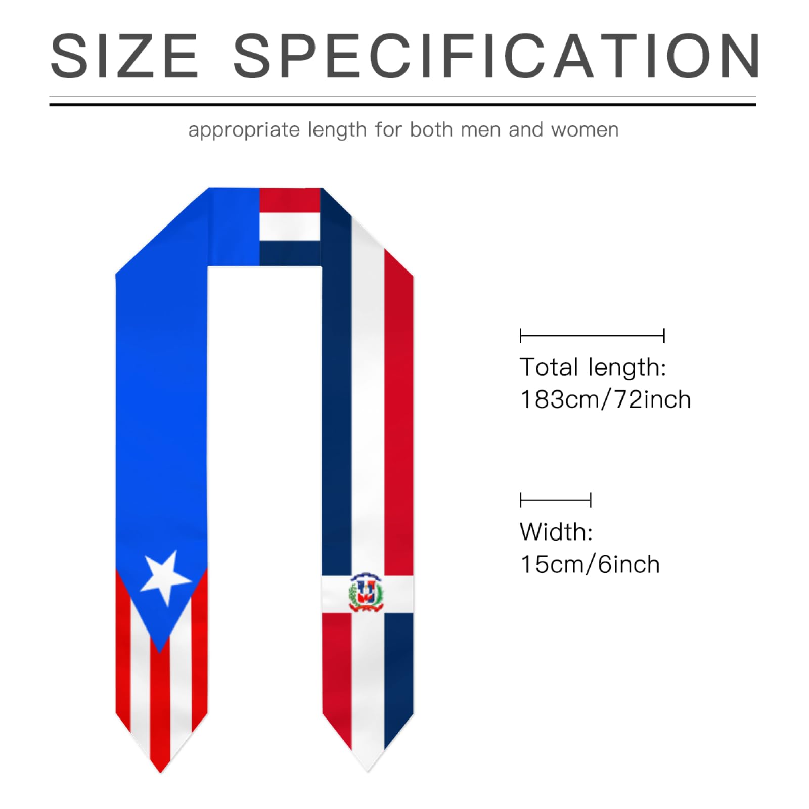 LASAMJUN Puerto Rico Dominican Republic Flag Graduation Stoles Sash Graduation Stole Gift For Graduation's Day 72 inch Long