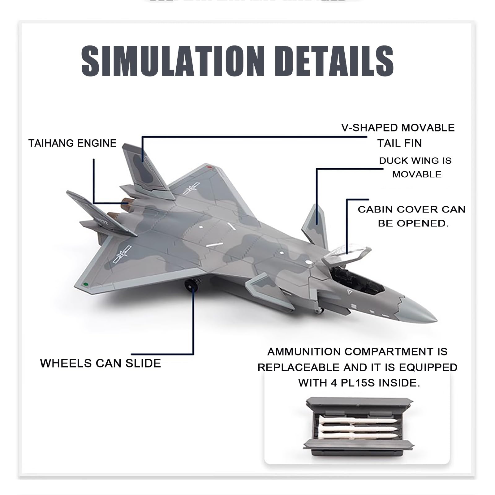 J-20 w skali 1/100 samolot szturmowy, wersja malowana, strategiczne metalowe myśliwce transportowe, wojskowy model ze stojakiem, samolot odlewany ciśnieniowo dla entuzjastów, dorosłych(Black)