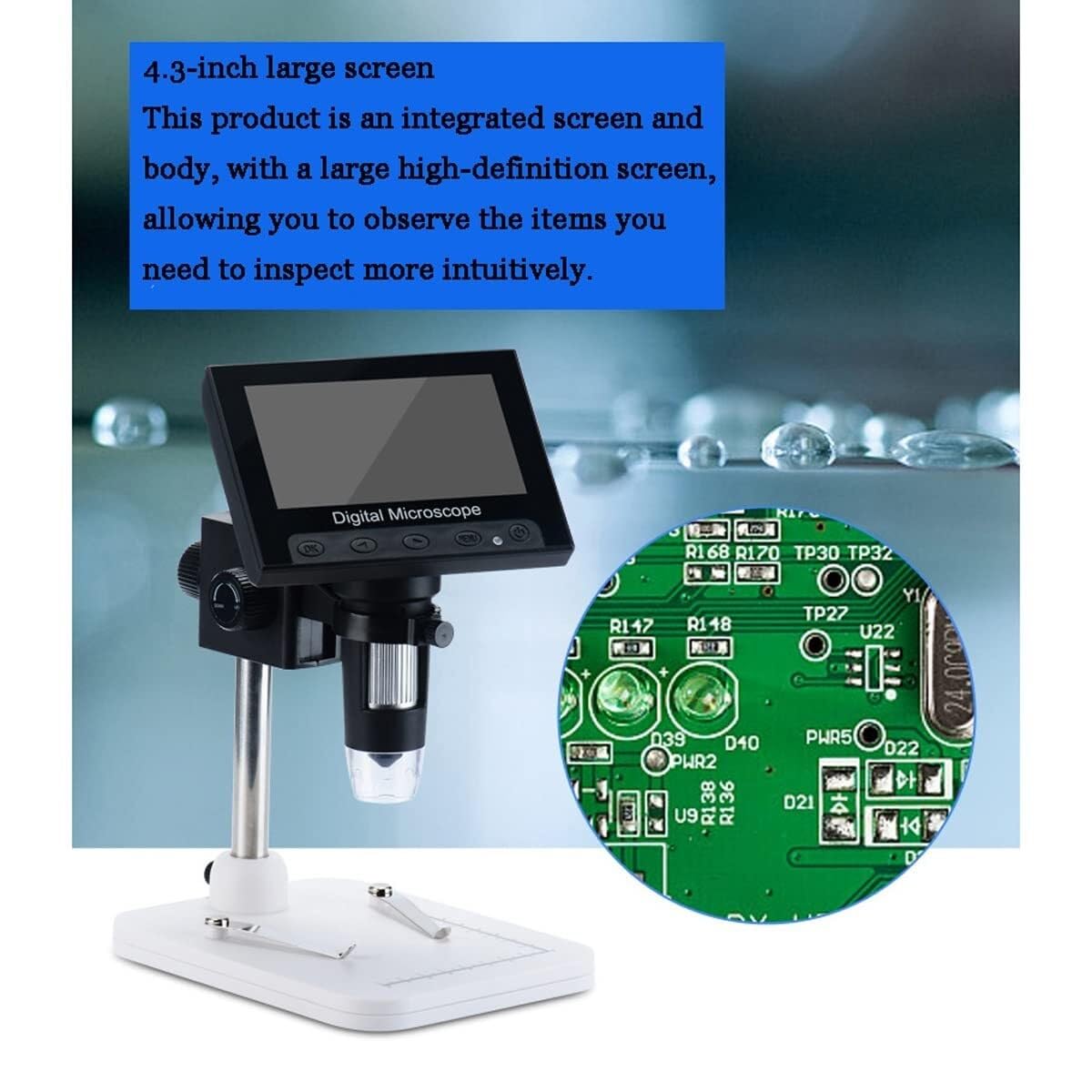 mikroskop cyfrowy LCD, powiększenie 50X-1000X z 8 regulowanymi diodami LED, mikroskop monet z wyświetlaczem 4,3 cala do lutowania PCB, dorosłych i dzieci