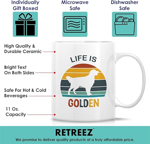 Miniatura 3 de Retreez Taza divertida  Lindo Golden Retriever Life is Golden Dog Lover Dog Lover Dog Mom Dad Tazas de café de cerámica de 11 onzas  Humor sarcasmo