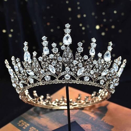 hair jewelry crown tiaras for women Retro Gold Crowns for Bridal Women Tiara Vintage Wedding Baroque Crown for Birthday Costume Prom Cosplay (Metal