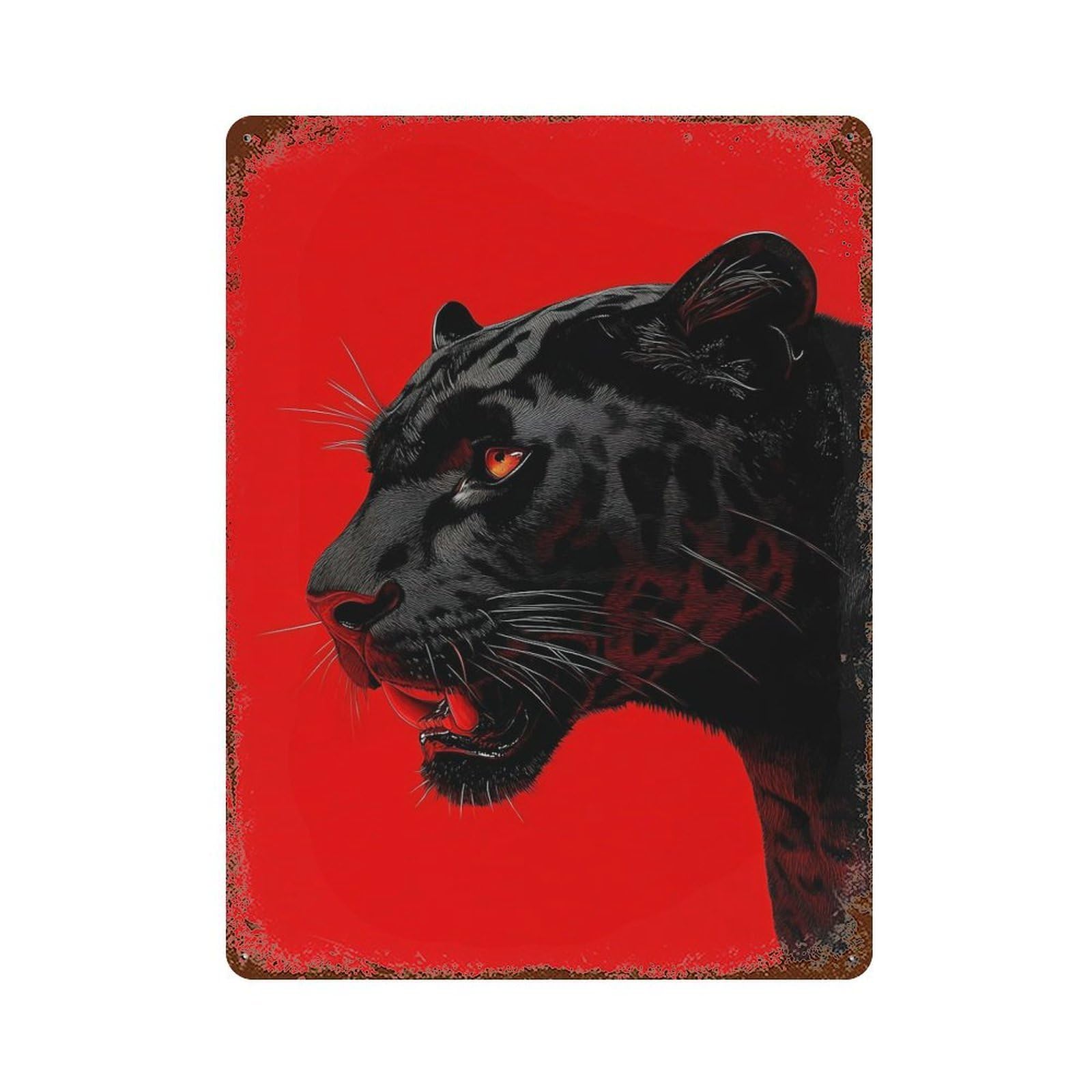Rust Effect Black Panther Portrait Vintage Rust Metal Sign 15.7"x11.8", Vintage Wall Decor for Garage, Bar And Workshop Decor