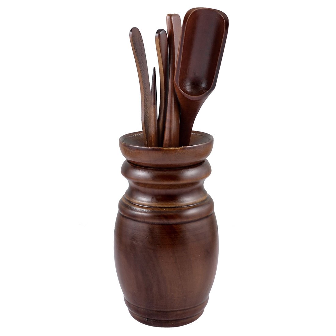 Qtqgoitem Set 6 Pieces Wooden Tong Vase Kung Fu Cha Dao Tea Utensils Dark Brown (model: 75a 878 c4c 792 5ae)