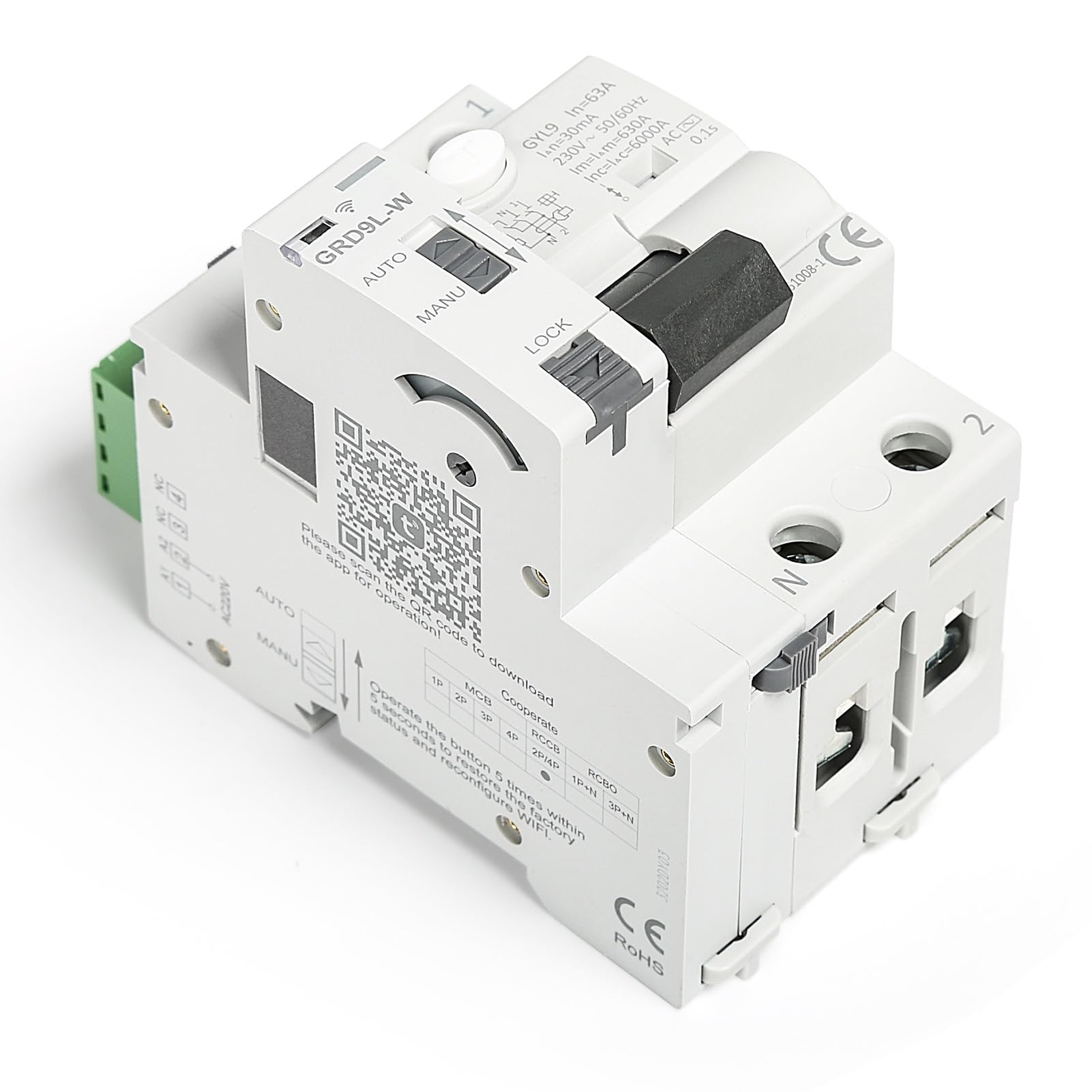 Jadeshay Diferencial Superinmunizado, Disyuntor Inteligente GRD9L-W 2P Diferencial 40A 30ma WiFi Reconectador RCCB Dispositivo de Recierre con Control Remoto