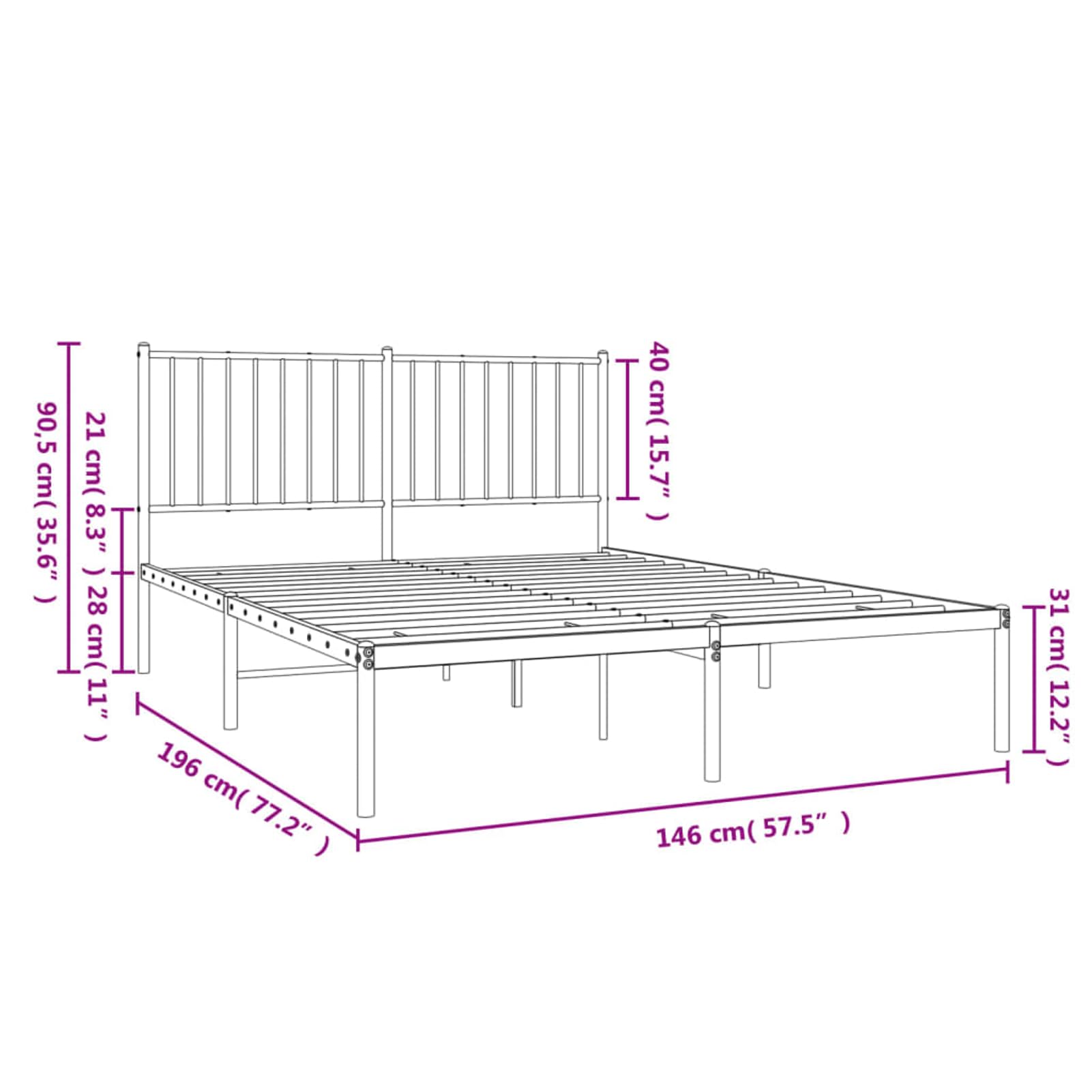 WGYHOME Rama łóżka z zagłówkiem 140 x 190 cm, czarna stal, wytrzymałe metalowe łóżko dla dorosłych, do sypialni