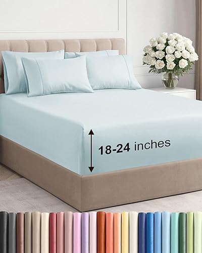 Juego de sábanas de tamaño king, transpirables, refrescantes, con esquinas extraprofundas de 18-24 pulgadas, de ajuste fácil y seguro, supersuaves,