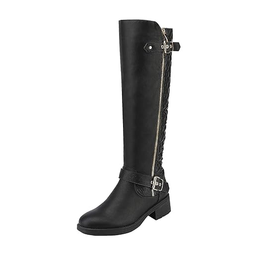 DREAM PAIRS Women's Knee High Boots Wide Calf Low Heel Riding Boots Fall Tall Boots for Women