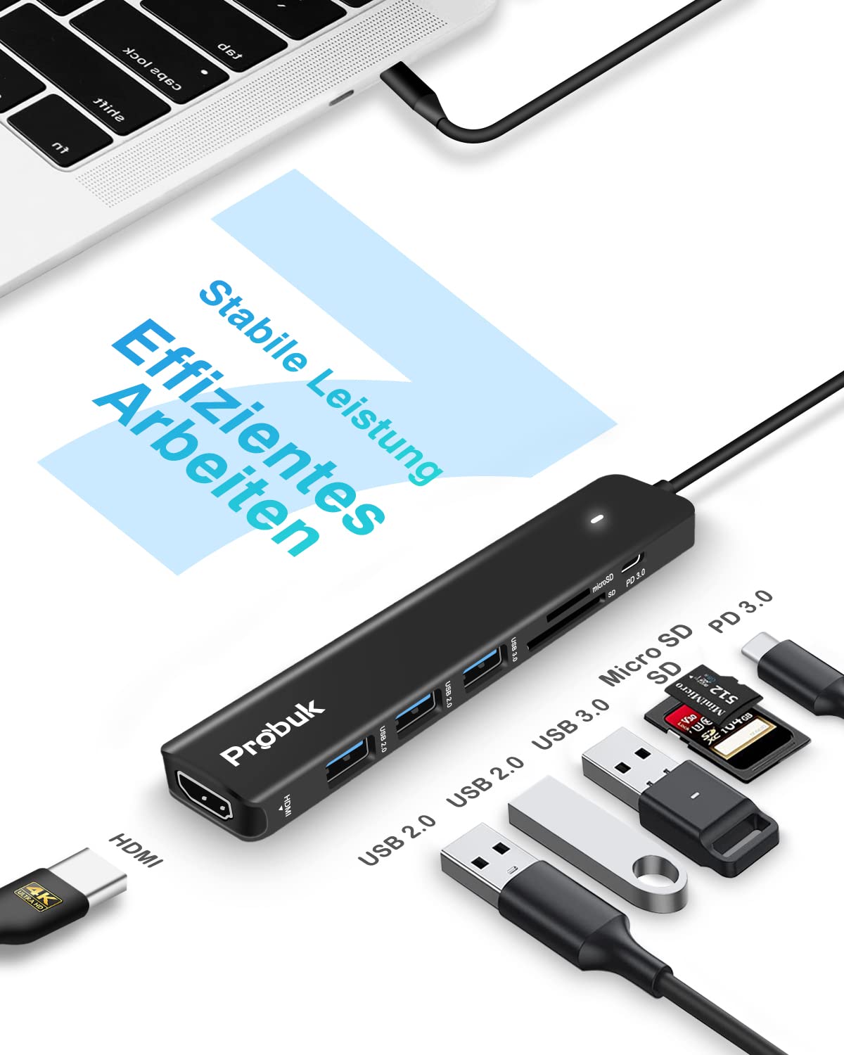 Hub USB-C 7 En 1 Con Ethernet 5G - Carga 100W, HDMI 4K, SD, Para MacBook Y Windows