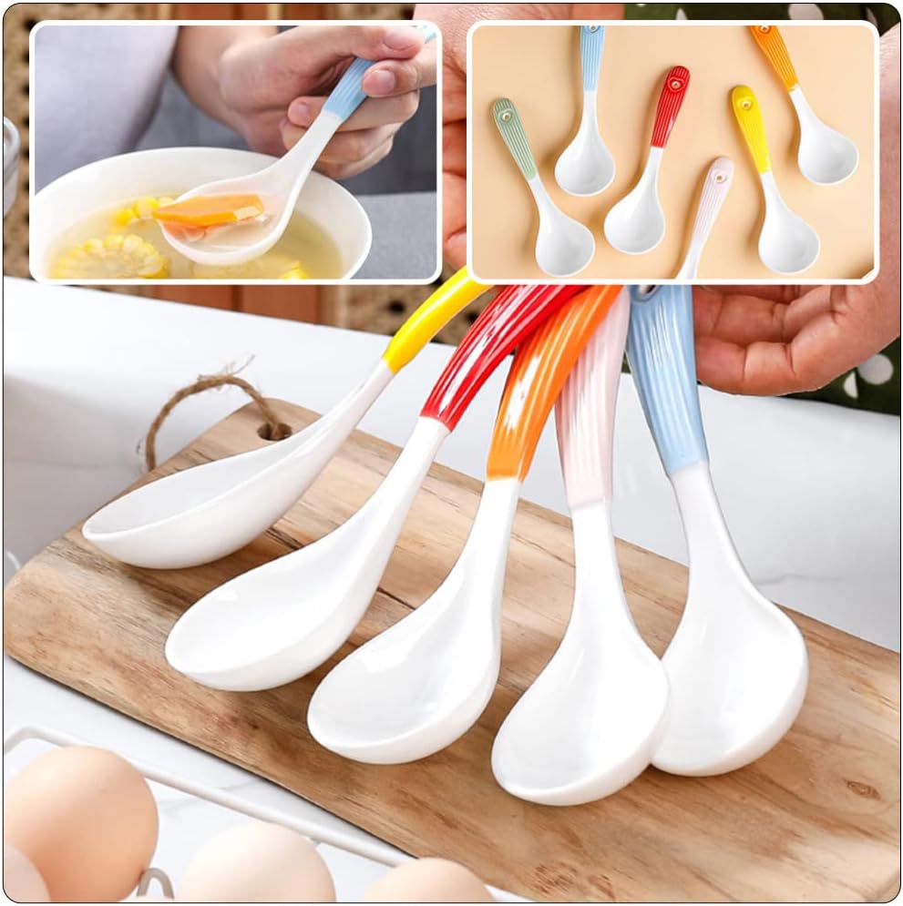 UPKOCH Canteen Spoon 6pcs Chinese Spoon Bulk Ceramics Short Handle Kitchen Soup s