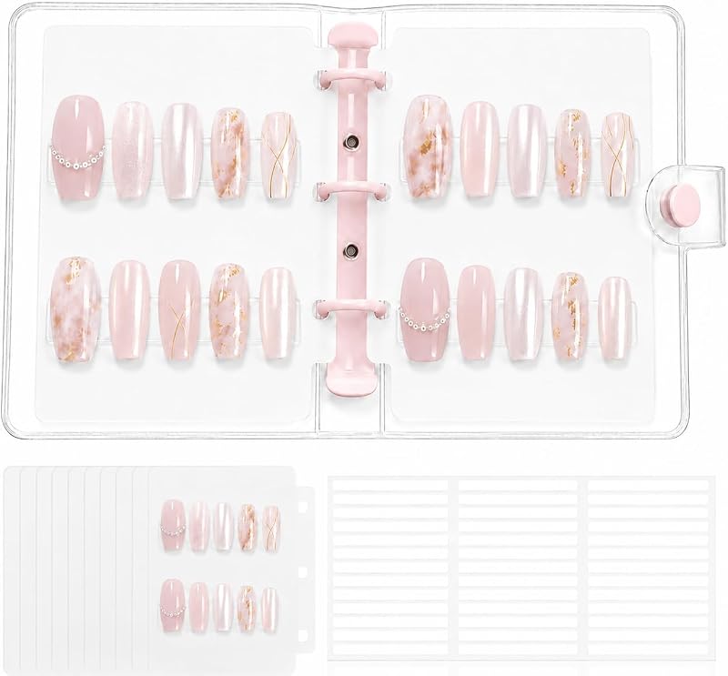 Livro organizador de unhas postiças ZJO, tamanho A8, rosa, com 10 placas de exposição e 30 tiras adesivas