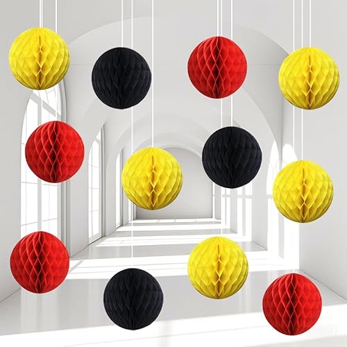 Miniatura 4 de Capesaro 12 piezas de decoración de fiesta de cumpleaños en forma de panal para niños (6, 8, 10 pulgadas, rojo, negro y amarillo)