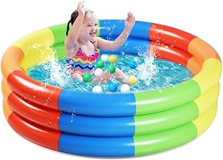 Mink Kiddie Inflatable Swimming Pool,Kid Water Pool,Plastic Baby Pool for Boys Girls a Safe Summer Water Party Pool 90 * 30cm (36" Rainbow Pool)