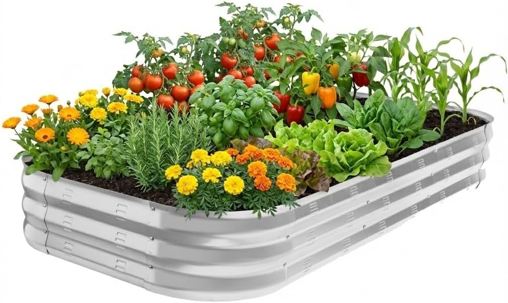 Galvanized Raised Garden Bed Kit, Large Metal Raised Garden Beds for Vegetables, Galvanized Planter Raised Garden Boxes Outdoor (Silver)