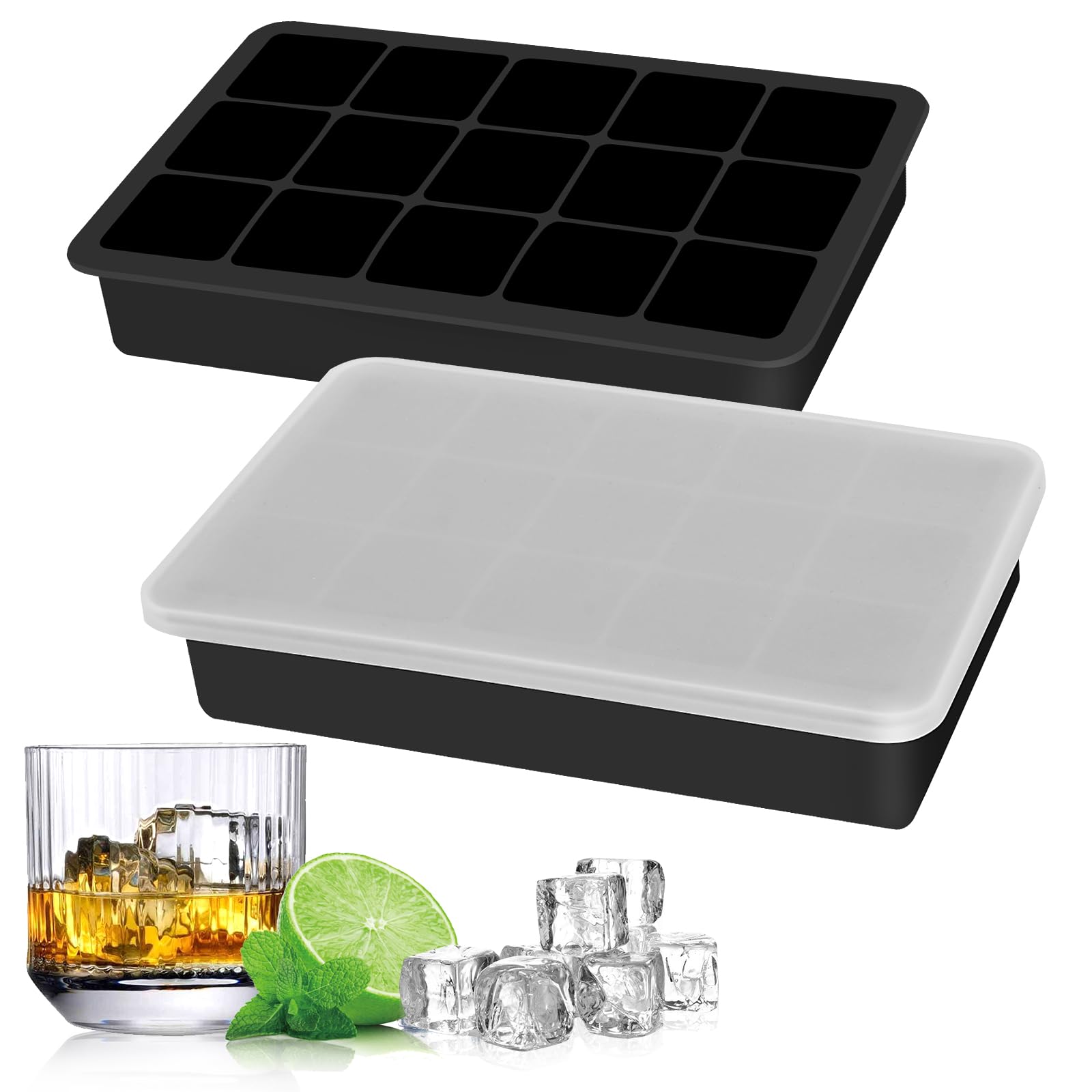 Phantasy® 4 Vaschette Per Cubetti Di Ghiaccio In Silicone Con Coperchio – Impilabili, Per Ghiaccio Trasparente, Ideali Per Frullati, Porridge E Bevande Fresche