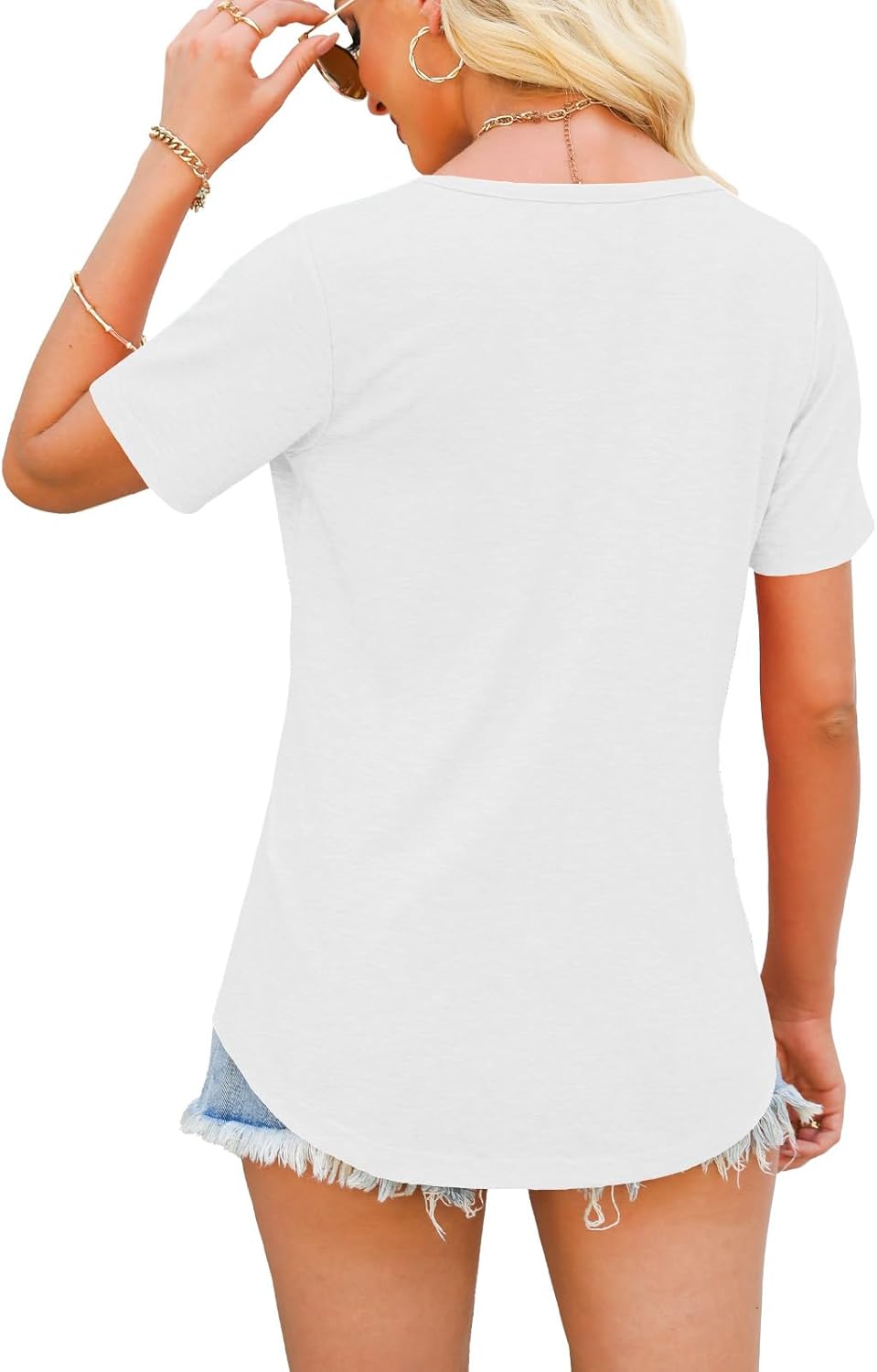 Womens Tops Short Sleeve V Neck Shirts Loose Casual Blouses Summer Tees Criss Cross - Image 4