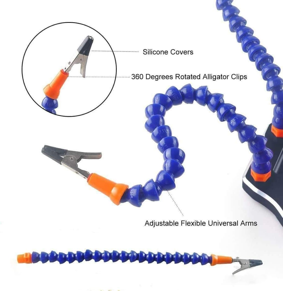 Helping Hand Soldering Third Hands Vise with 6 Flexible Arms LED Flashlight Magnifying Glass Aluminum Base for Soldering, Assembly, Repair, Modeling, Hobby, Crafts, Jewelry Making