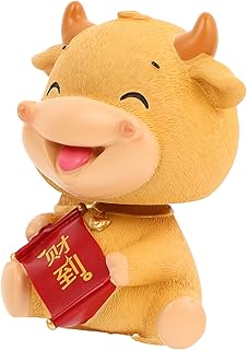 FAVOMOTO Decorações Chinesas 1Pc Bezerro Bobble Cabeça Boneca Decoração De Natal Decorações De Bolo Micro Paisagem Em Miniatura Balançando A Cabeça Dançando 2021 Escultura Balançando A