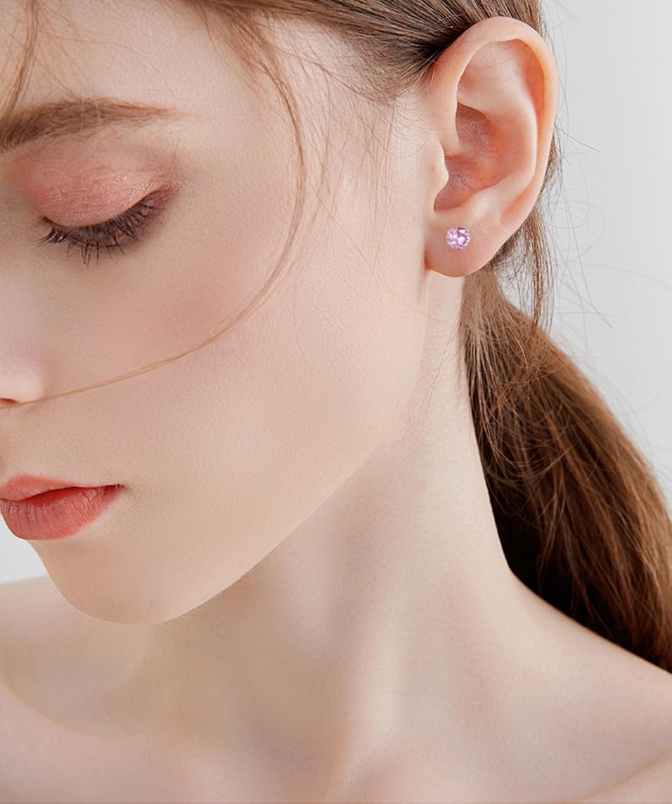 4/5/12 Pairs Flat Back Earrings Set for Women, 14K Gold Plated Hypoallergenic Cartilage Earrings for Sensitive Ears, Screw Back Stud Earrings with Star Heart Opal, Surgical Steel Cute Earrings Jewelry