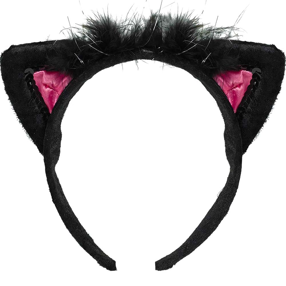 Amscan Pink & Black Cat Ears - Fluffy Faux Fur Costume Accessory, Perfect for Birthday Parties, Themed Events & Unforgettable Celebrations - 1 Pc