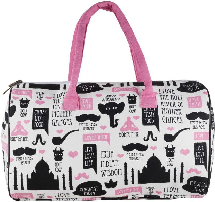 Travel Duffel Bag with India Theme Print, Pink and Black Design, Taj Mahal Pattern-image-27