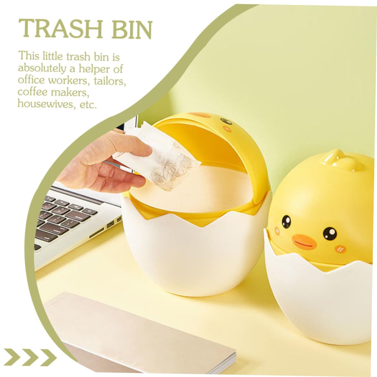 Yellow Cartoon Desktop Trash Can with Flip Lid for Desk Organization