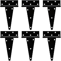 Vista 17 de Bisagras de puerta de cobertizo de 10 pulgadas con correa en T resistentes, bisagras de correa en T negras, bisagra en T forjada para cercas