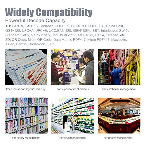 KKmoon Leitor de leitura de imagem de código de barras de código de barras QR com fio USB 1D 2D para