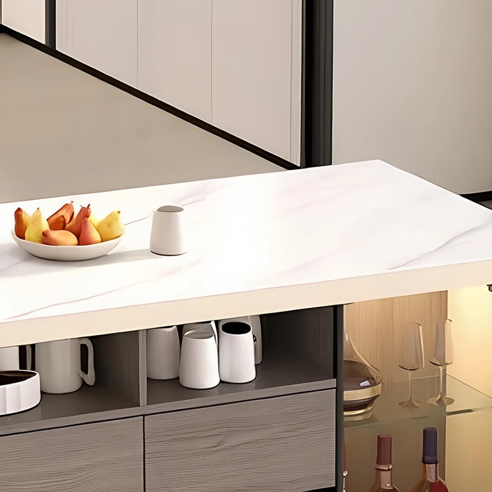 Zf9tBw5sH Unité d'îlot de Cuisine Armoire de Bar d'îlot Cuisine en Pierre frittée avec tiroir Porte Verre, Buffet Rangement