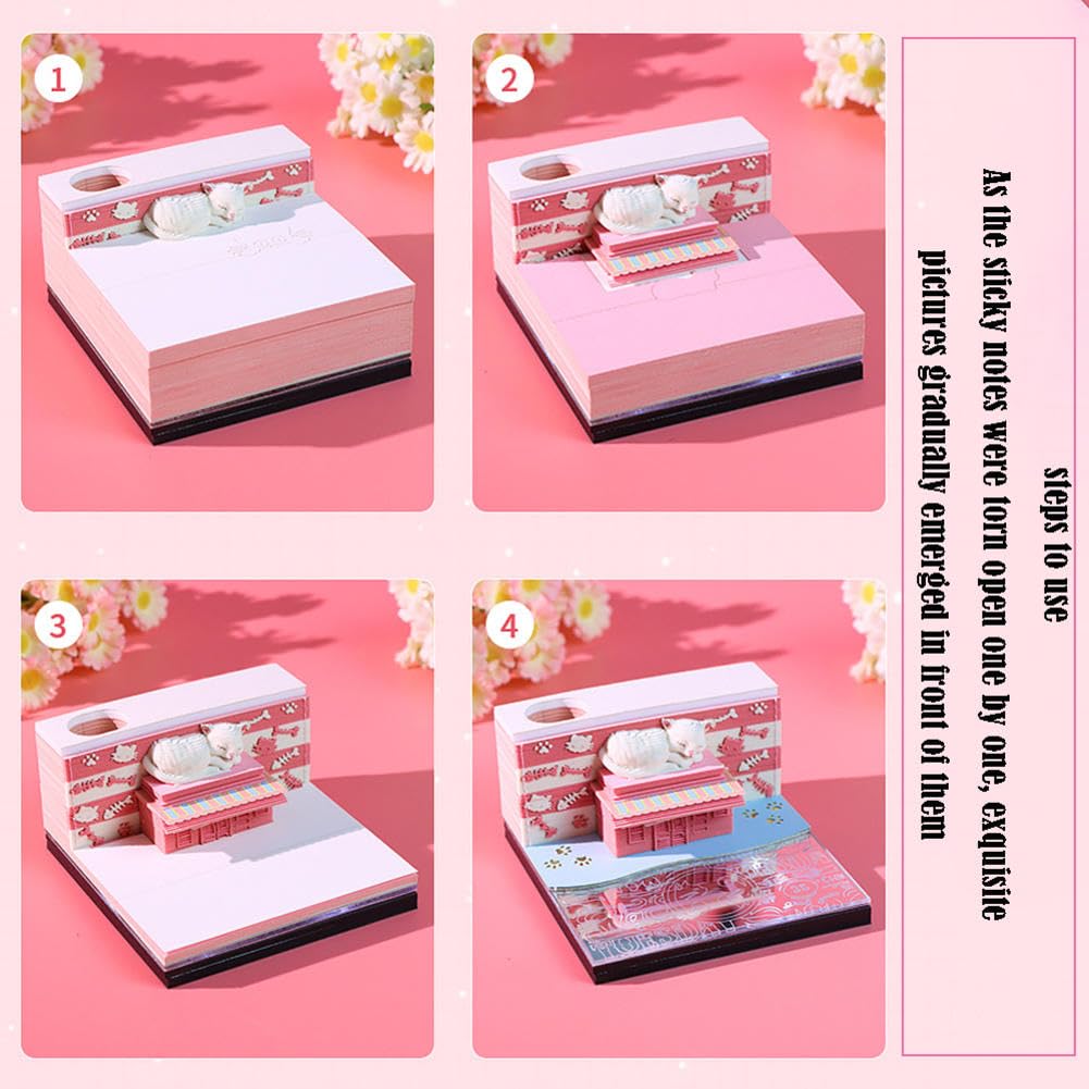 Kalendarz biurkowy 3D Paper Art Notepad z możliwoś 3d Sticky Notes, kalendarz Cat, to jest ręcznie podarta papierowa rzeźba, do dekoracji pulpitu, prezent domowy