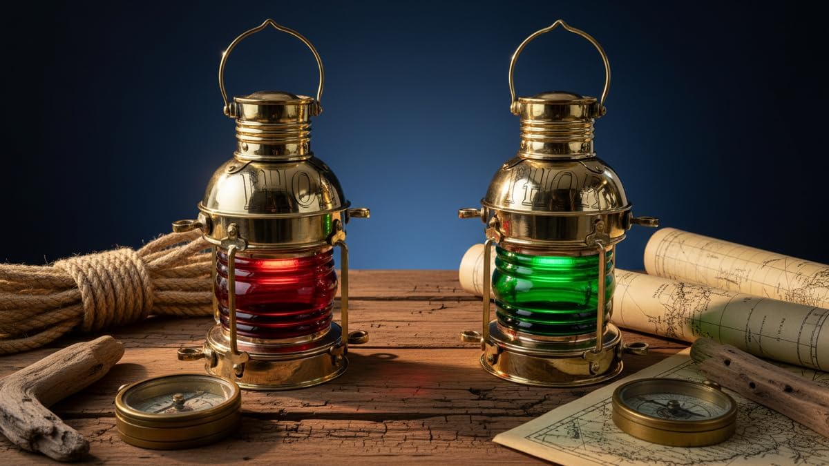 Handmade Nautical Solid Vintage Brass Lantern RED/Green Colour Home Decorative Set of 2 Rustic Vintage Home Decor Gifts