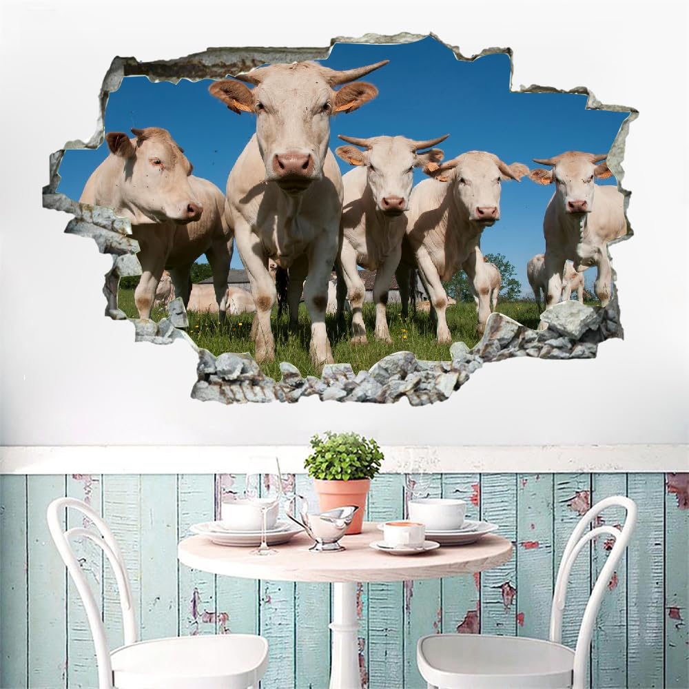 3D Wandtattoos Durchbruch Wandbild Ochse Selbstklebend Kinderzimmer Aufkleber Wandaufkleber Graslandtiere Abnehmbare Wandsticker für Kinderzimmer Wohnzimmer Schlafzimmer Deko