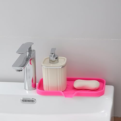 Vista 123 de Jaboneras de baño de silicona con boquilla de drenaje, organizador de fregadero de baño y cocina, soporte para esponja, bandeja de jabón para Gris
