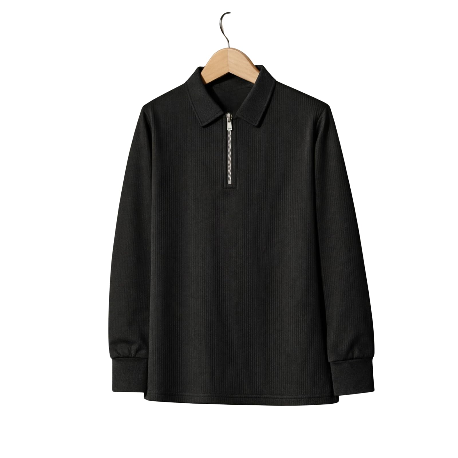 Men’s Premium Ribbed Half-Zip Polo T-Shirt | Long Sleeve Soft Stretch Fabric | Stylish Casual & Smart Wear Top-M7062-picture-20