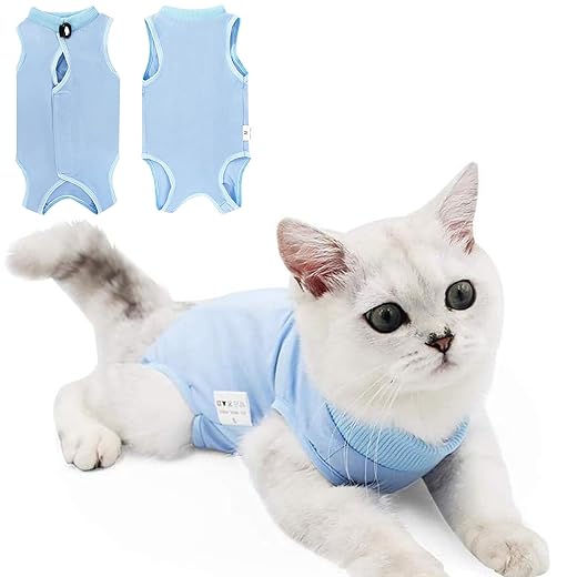 Cat Recovery Suit for Abdominal Wounds or Skin Diseases, Cat Onesie for Cats After Surgery Female Kitten Recovery Suit, Breathable E-Collar Alternative for Cats After Spay Anti Licking Wounds
