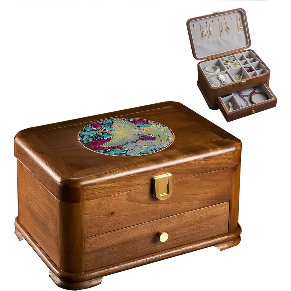 Lshtshf-ou Jewelry Box Black Walnut Solid Wood Necklace Storage Gold Exquisite Wedding Gift