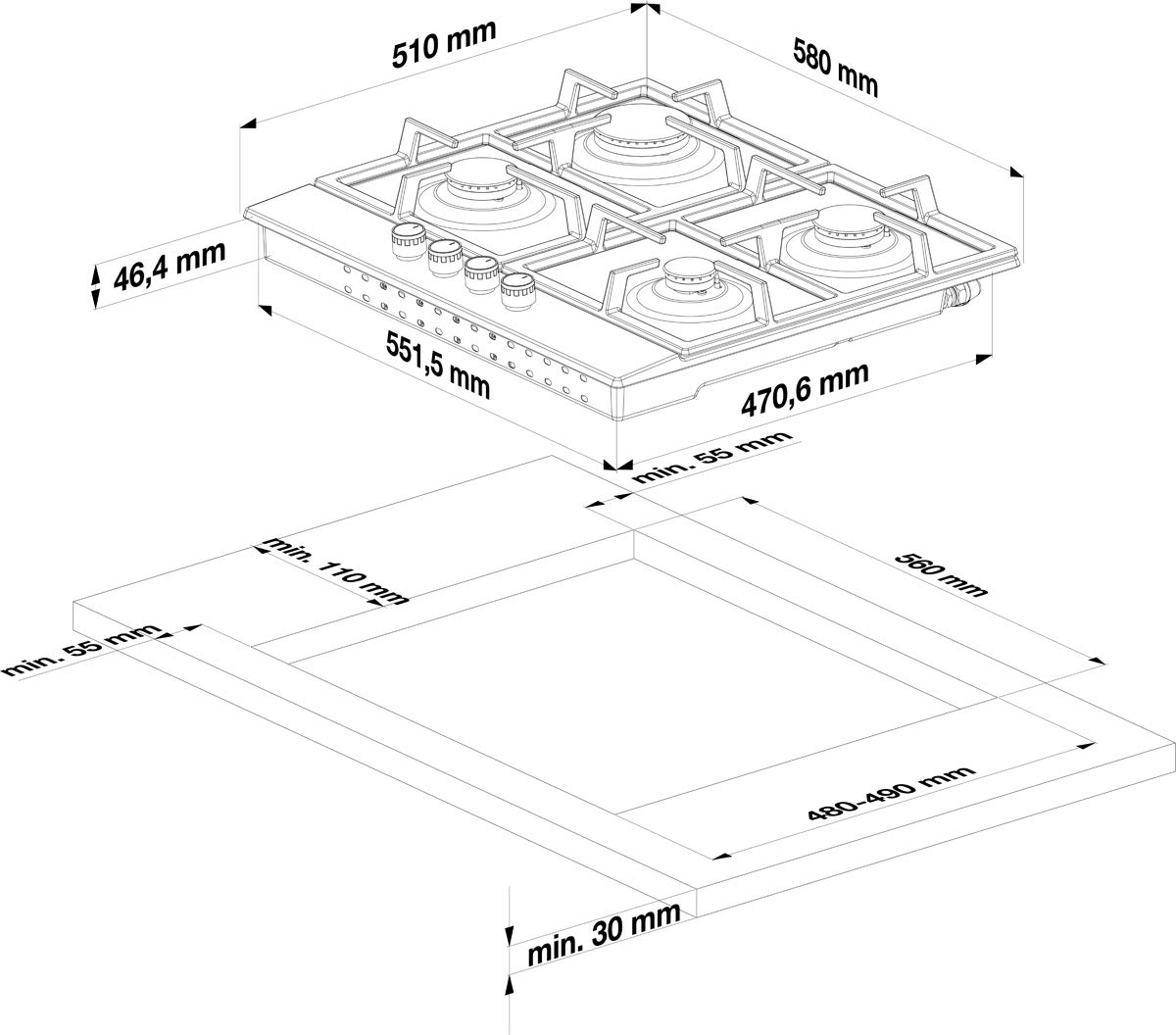 BEKO (7718086714); Plaque de cuisson à gaz (HIAG64225SX)
