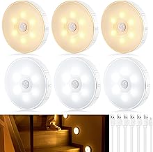 Tailcas Motion Sensor Night Light, USB Rechargeable LED Night Light, Warm / Cold White, Dimmable, 1000mAh LED Wardrobe Light for Room, Kitchen, Hallway, Stairs, 6 Pieces