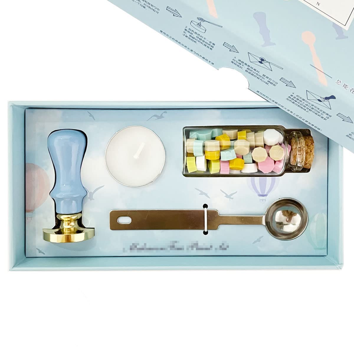 Wax Seal Stamp Kit with Wax Beads and Melting Spoon, Rabbit on The Moon (Blue)-image-46