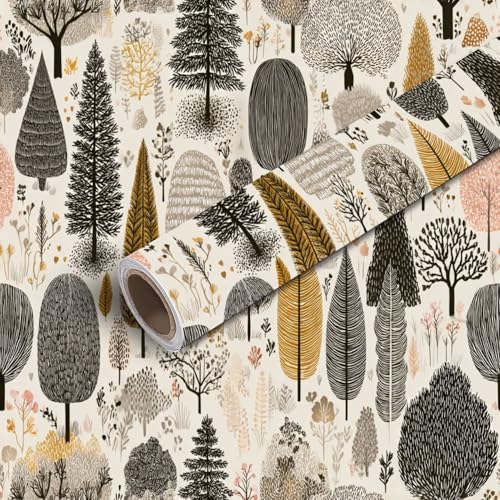 Peel and Stick Wallpaper Earthy Pastel Retro Tree Design Soft