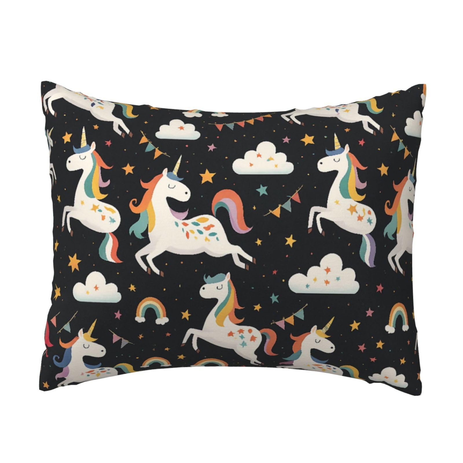 Fantasy Unicorn, Rainbow, Cloud and Star Pillowcase Soft Plush with Zipper Decorative Pillowcovers 16x20 in