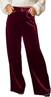Velvet Pants for Women Wide Leg Dressy Velour Palazzo Work Pants with Po...