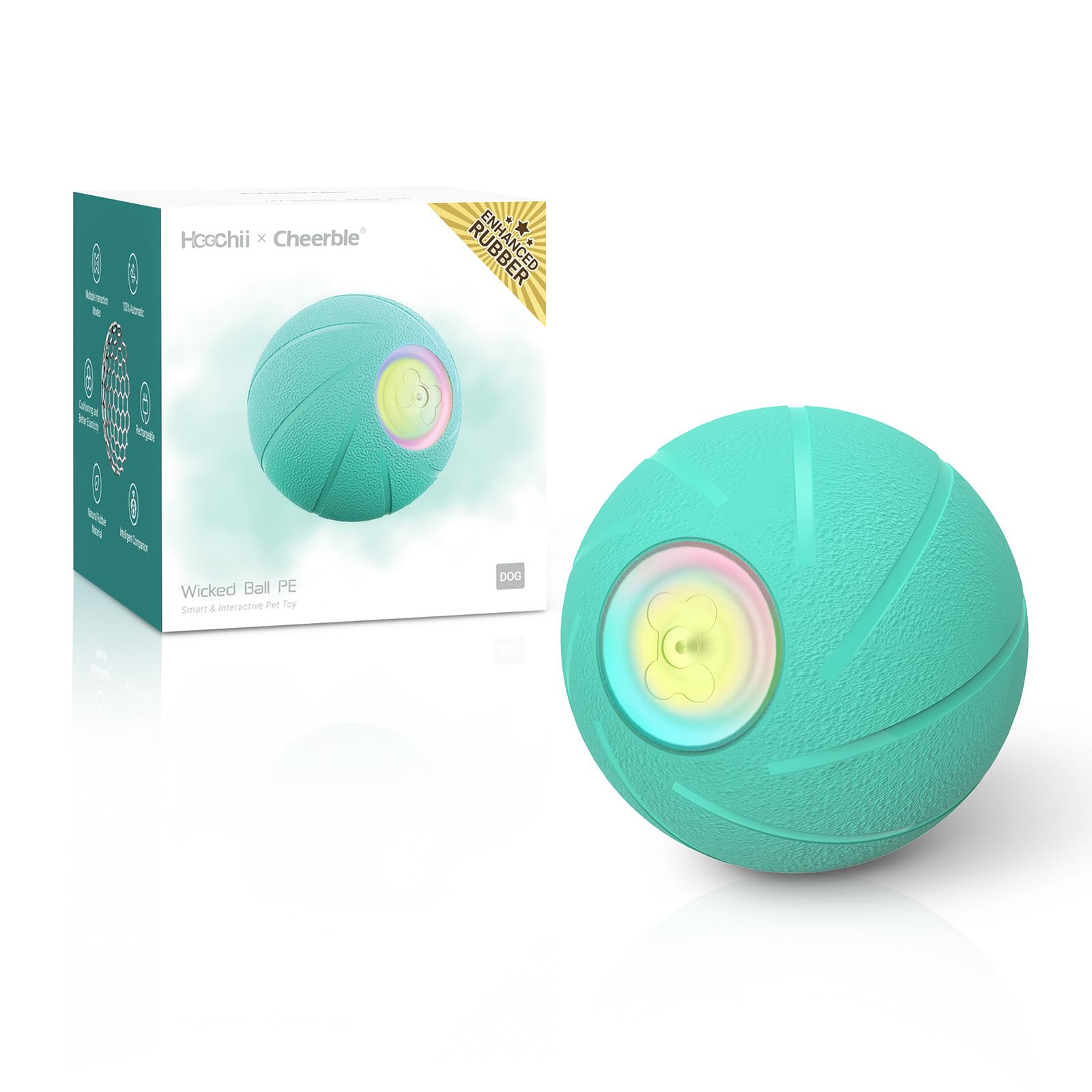 Cheerble [Versión de Goma Mejorada Pelota Interactiva Perro, Juguete Interactivo Perro, Juguetes Inteligentes para Inteligente Medianos/Grandes, Wicked Ball PE, 3 Modos Interactivos, Cyan