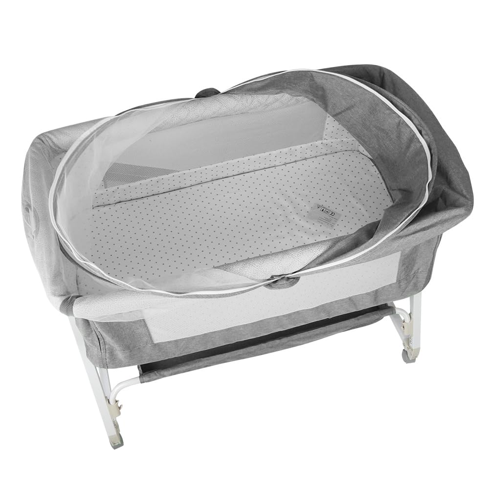 Lit Bébé Cododo la Naissance avec Fonction Bascule, Berceau Cododo avec Matelas et Moustiquaire, Lit d'appoint Mobile pour Bébé, Hauteur en Réglable 6 Positions, Gris 90 * 50*(98-110) cm