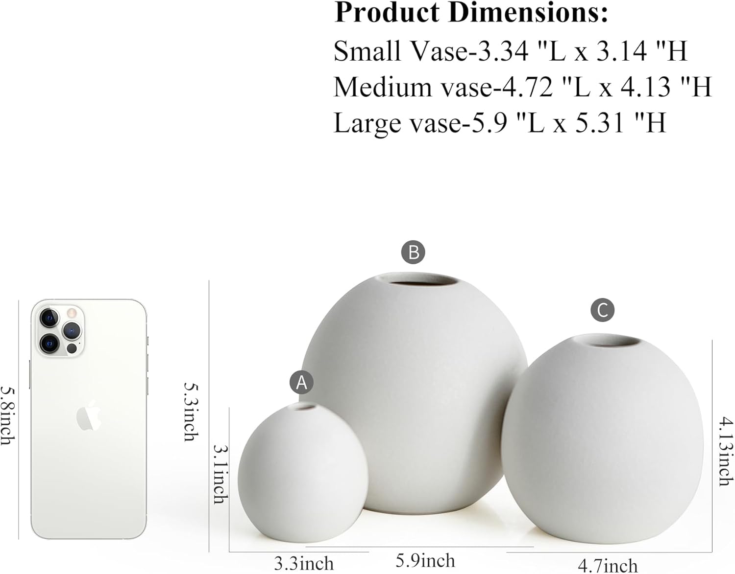 Ceramic Vase Set of 3 for Modern Home Decor, Boho Vase White Round Vase Minimalist Decorative Vase for Table Centerpiece Wedding Dining Living Room Office Entryway Coffee Table Decor