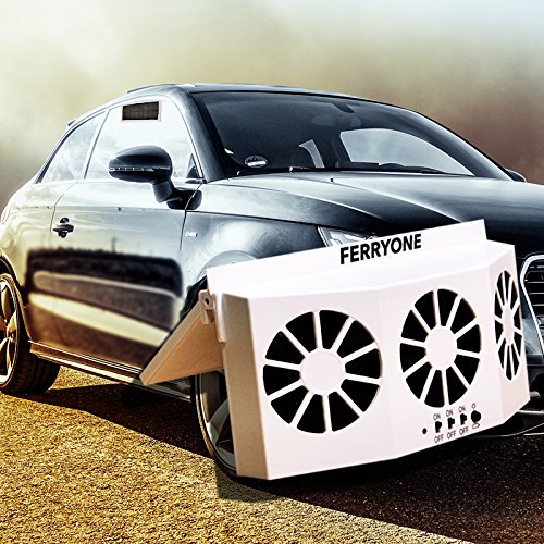 Solar Powered Car Fan Auto Front/Rear Window Air Vent Exhaust Fan Vehicle Radiator Vent with Ventilation by Ferryone (White) - Thumbnail 5