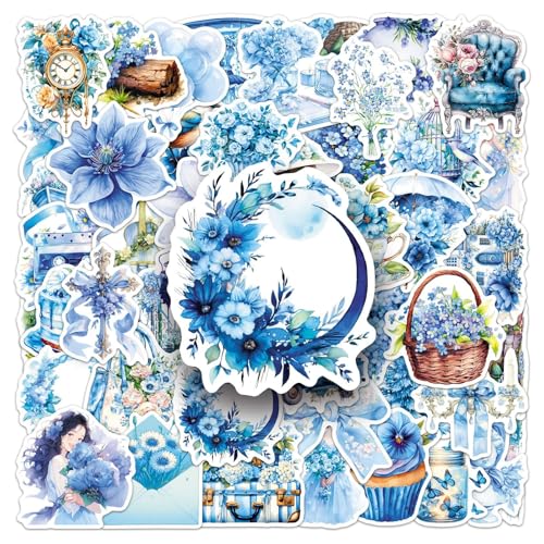 50PCS Blue Garden Stickers - Fresh and CuteDecals Stickers for Adults, Cute Love Waterproof Stickers for Laptops Trackpads Skateboards Luggage Water Bottles Cars Bumpers, Party Supplies(Colourful-F7)