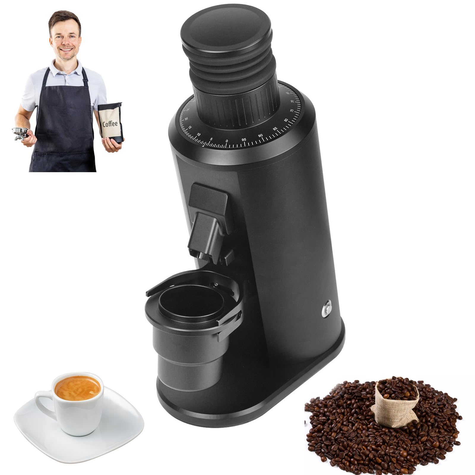 Molinillo de café de una Sola dosis, con muelas de 80mm, eléctrico y preciso Silver | Micro-ajuste, baja retención, molido esponjoso, cuerpo metálico, diseño moderno
