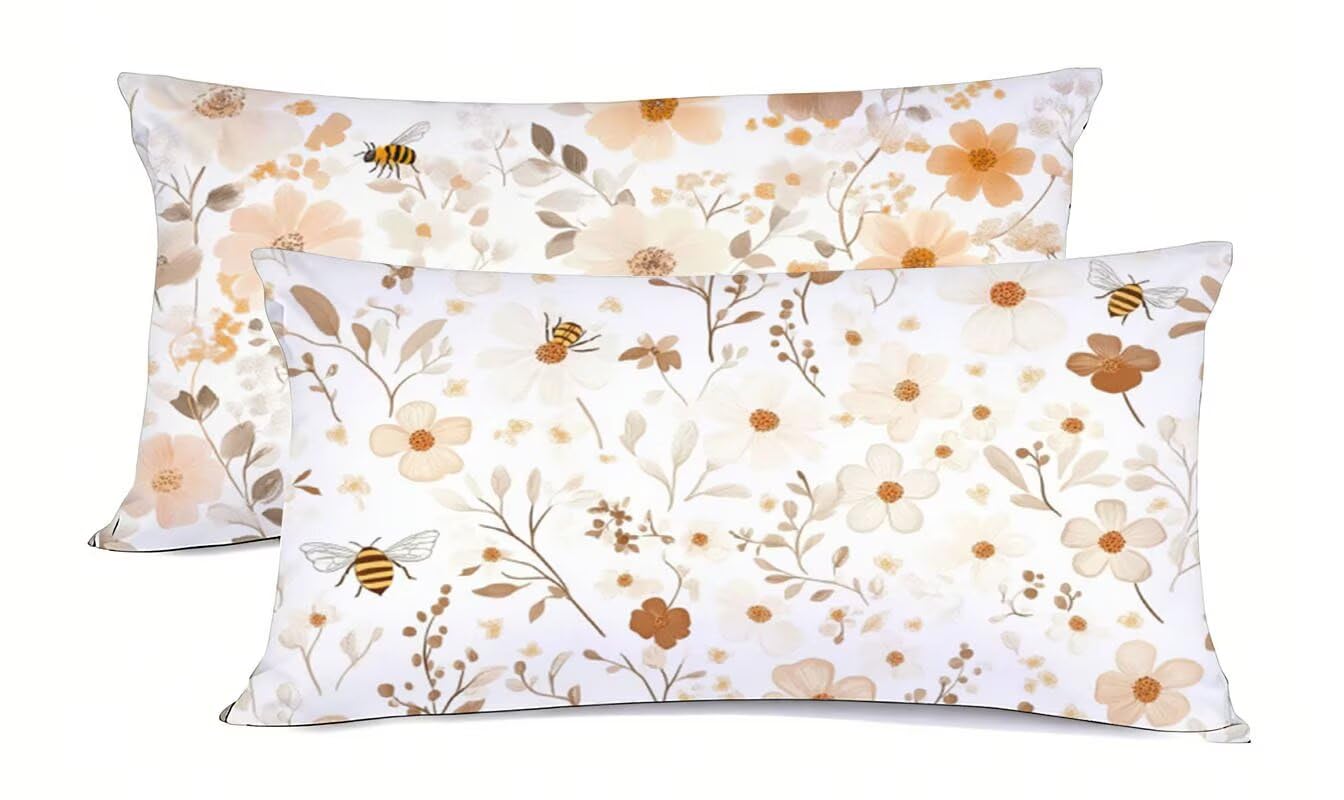 Taie oreiller lot de 2 motif abeille housse coussin lit 50x75