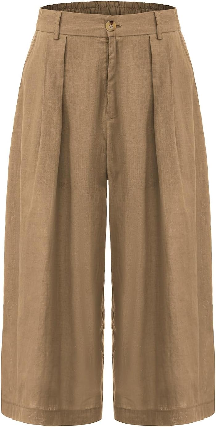 EXLURA Womens Cotton Linen Capri Pants Summer Wide Leg High Waist Casual Cropped Pant Palazzo with Pockets Beach Travel 2026