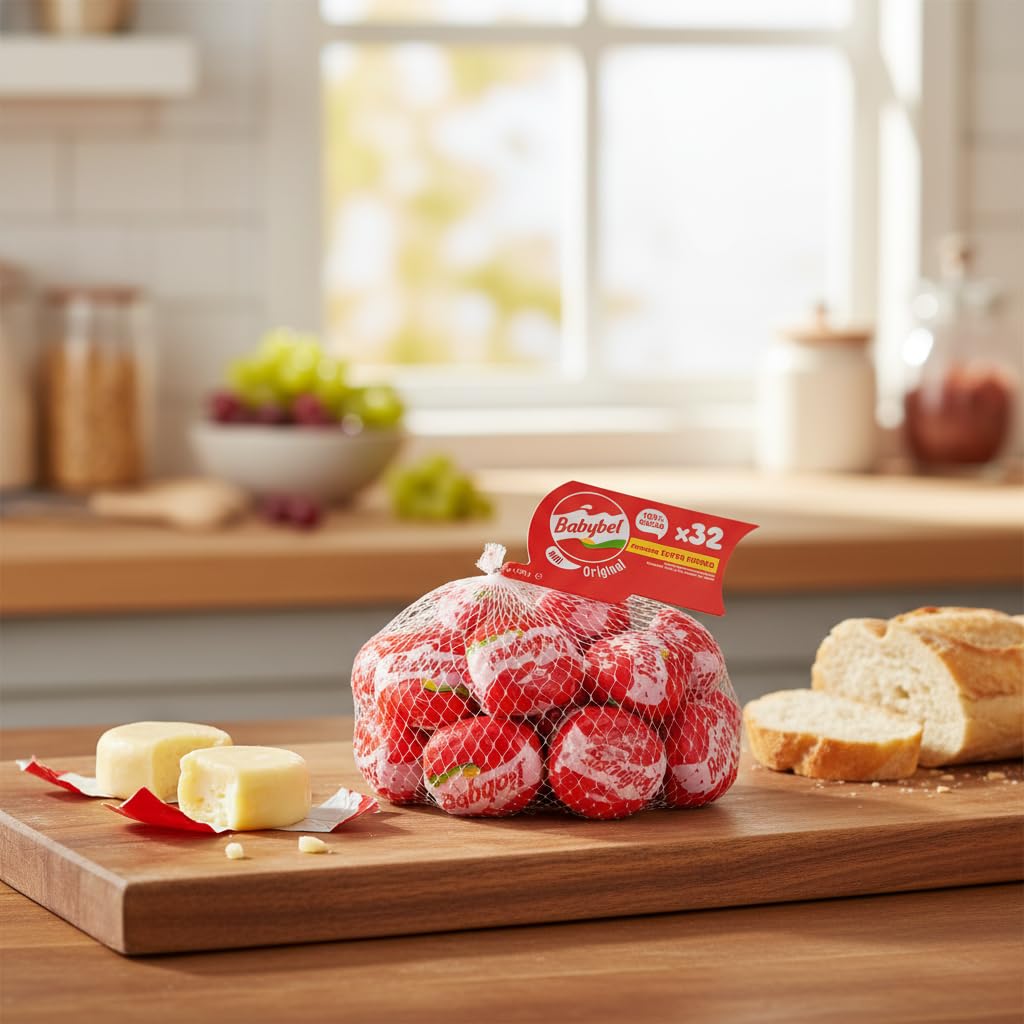 Queso Mini de Vaca 100% Natural - Formato Súper Ahorro 32 Unidades (640g), Snack Saludable sin Lactosa y sin Gluten - Mini Babybel Original - Rico en Calcio y Proteínas para Toda la Familia - NEXU